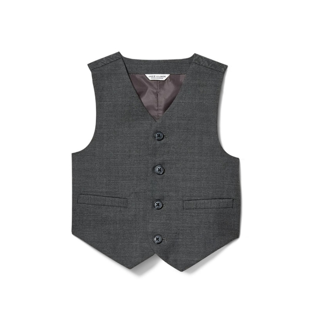 Janie and Jack Charcoal Gray Wool Herringbone Vest Suit 6-12M